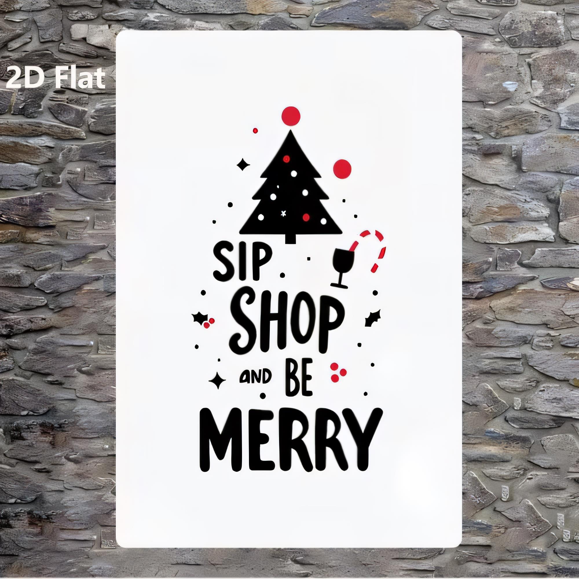 Beer And Wine Quote - ブリキ看板「Sip Shop And Be Merry」クリスマスツリー、ビール、ワインを飲むことへの引用句、レトロな金属製飾り板、壁飾り、バー、パブ、男の隠れ家、ガレージ用