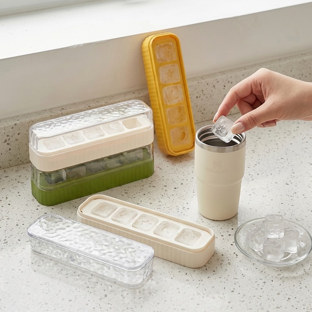 Wine Beer Drink - ミニプラスチック製製氷皿 蓋付き 再利用可能 5グリッド アイスモールド キッチンバーツール