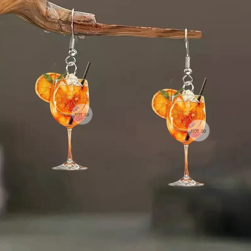 Beer And Wine Festival - ビール祭りワイングラスオレンジジュースイヤリングファッション2Dフラットデザインイヤリング女性パーティージュエリーギフト友人に贈る