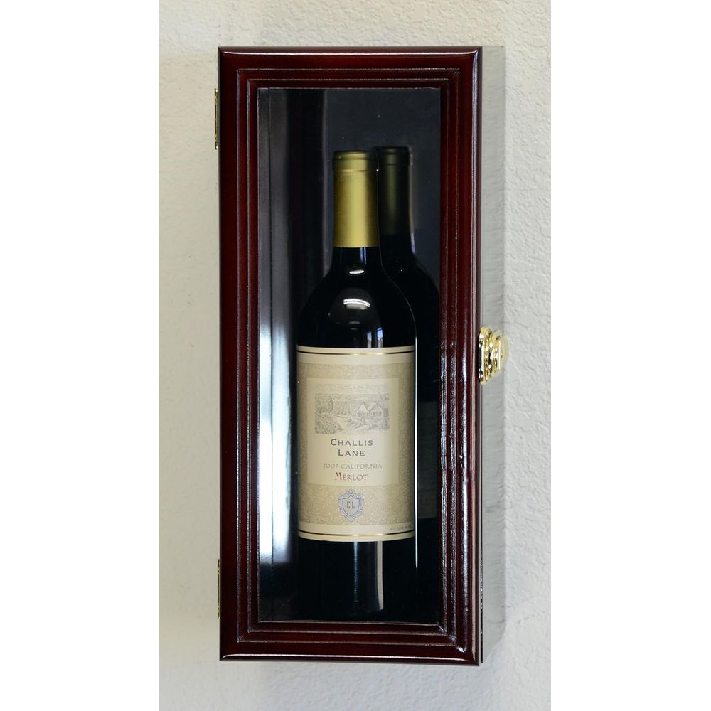 Wine & Beer Shop - 鏡面仕上げの壁掛けワインボトルディスプレイケース、様々なサイズに対応（チェリー仕上げ）