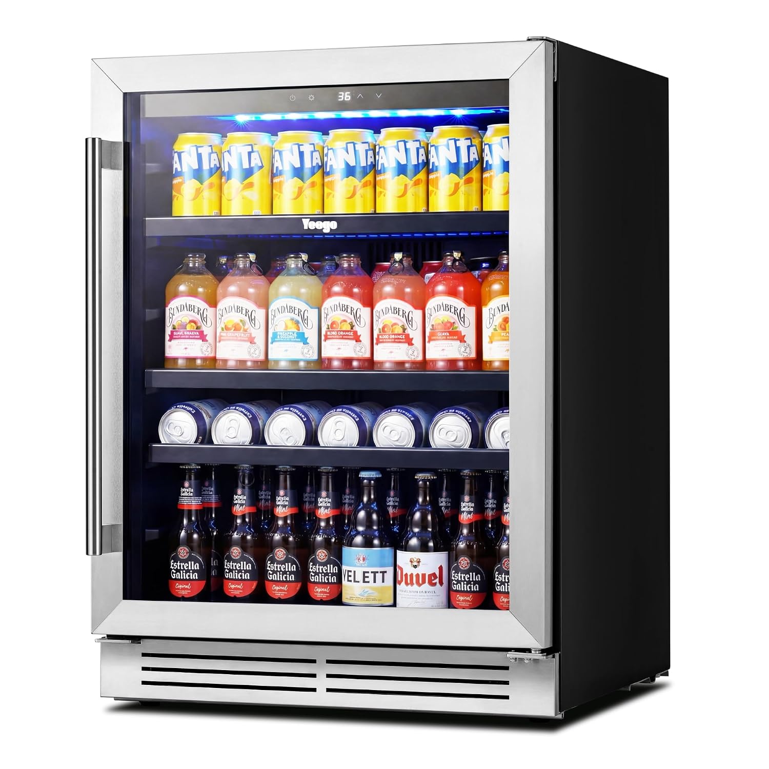 Wine And Beer Undercounter Fridge - 24インチ飲料用冷蔵庫 180缶収納 ガラス扉 34–54 ° F