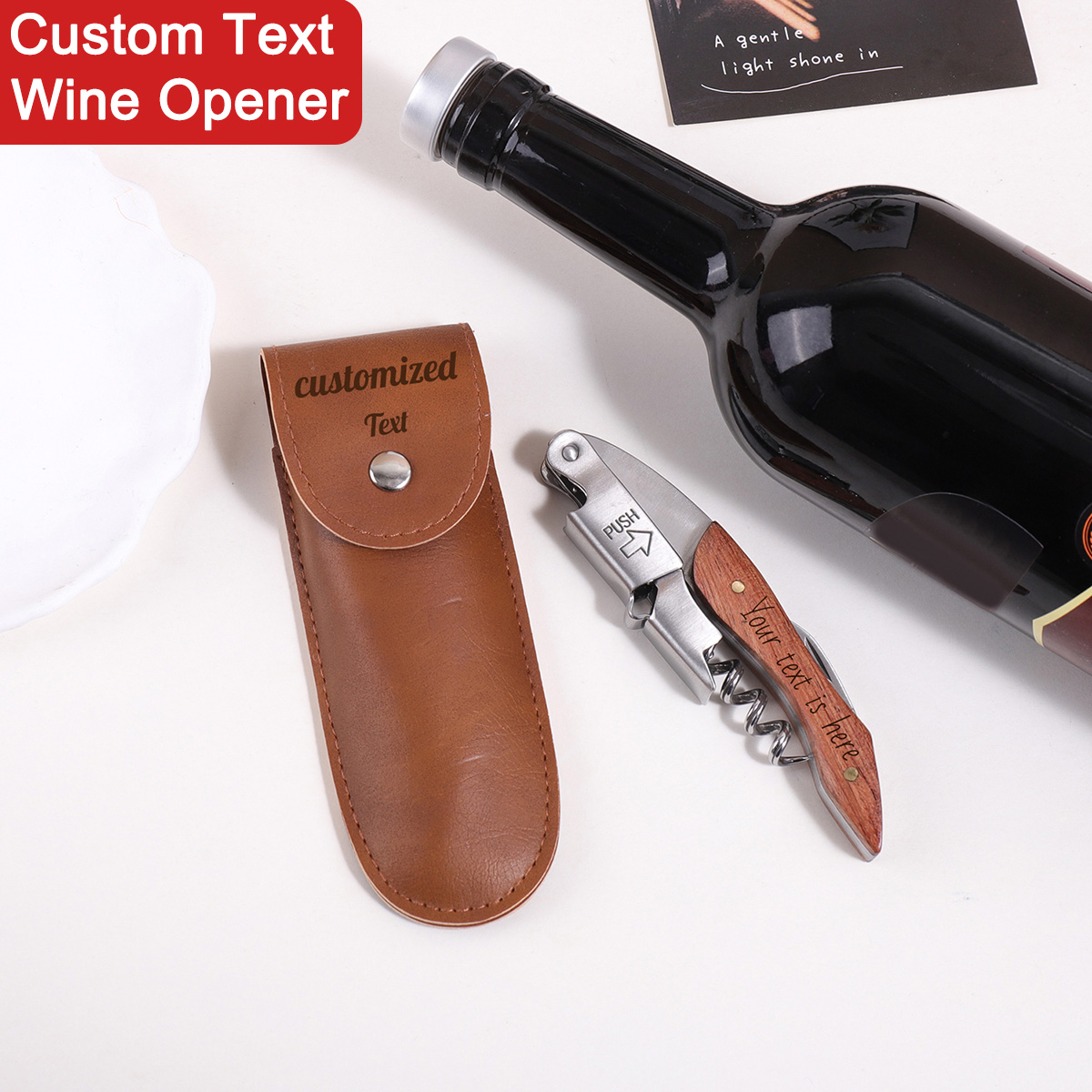 Wine With Beer Name - 木製ハンドルカスタムテキストワインオープナー、名入れコルクスクリュー、フォイルカッター、彫刻ギフト、名入れビールボトルオープナー