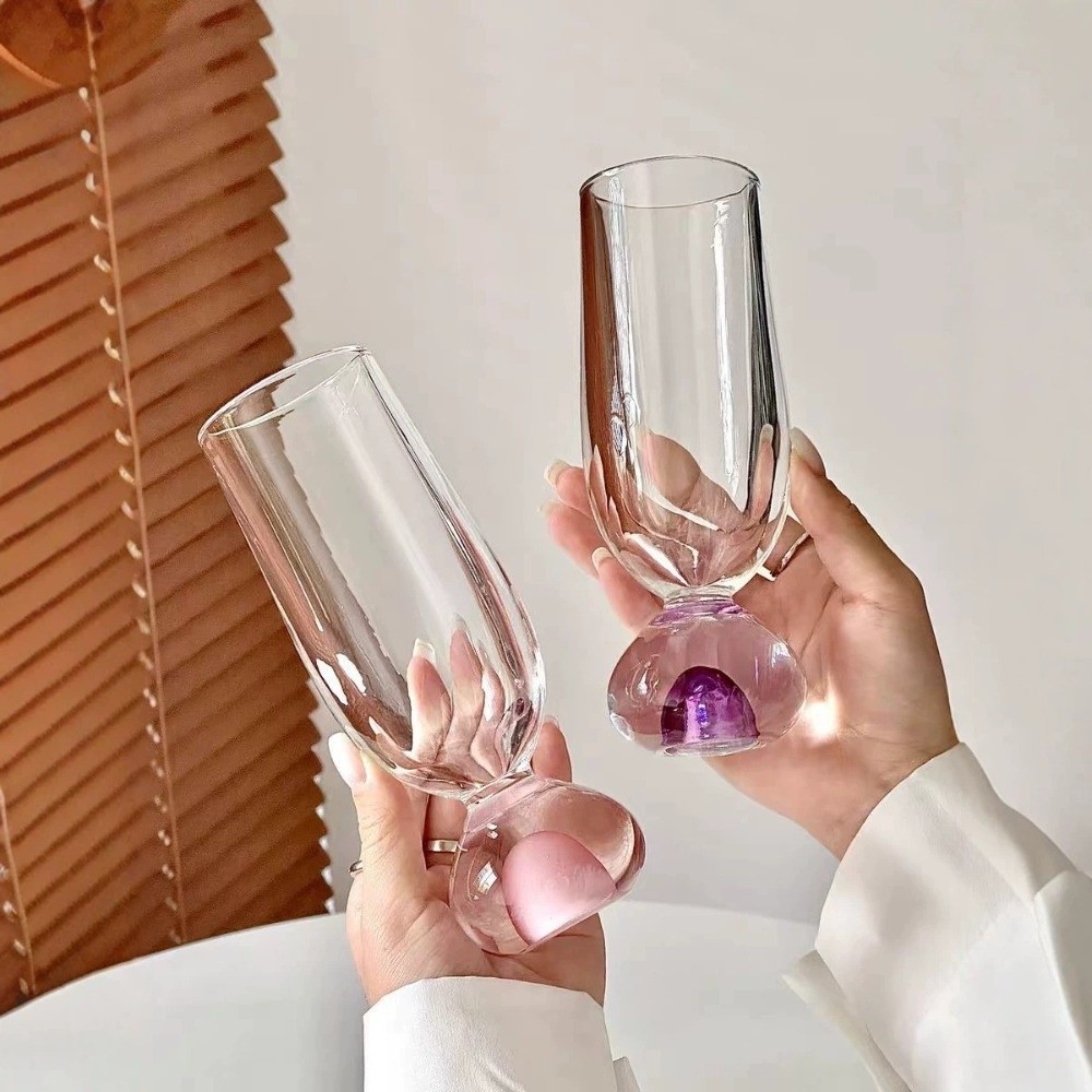Wine Beer Tasting - 創造的な丸底ガラス製ステムカップ、絶妙な170mlジュースカップ、透明な冷たい飲み物用カップ、ビールカップ、ワインテイスティングカップ