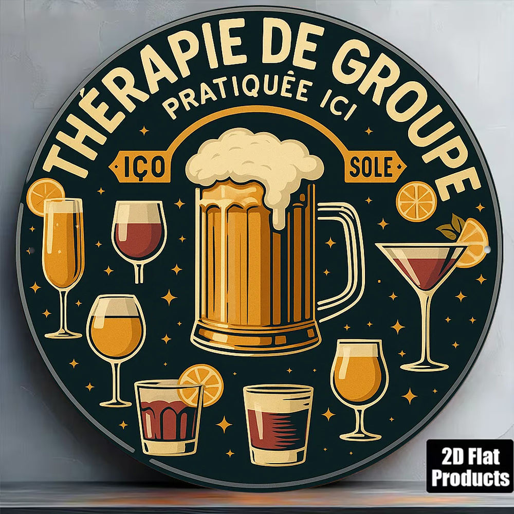 2Dフラットラウンドヴィンテージメタルティンサインフランス語 - Beer And Wine Quote のレビューと価格