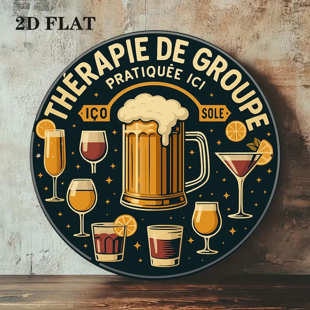 2Dフラットラウンドヴィンテージメタルティンサインフランス語 - Beer And Wine Quote のレビューと価格