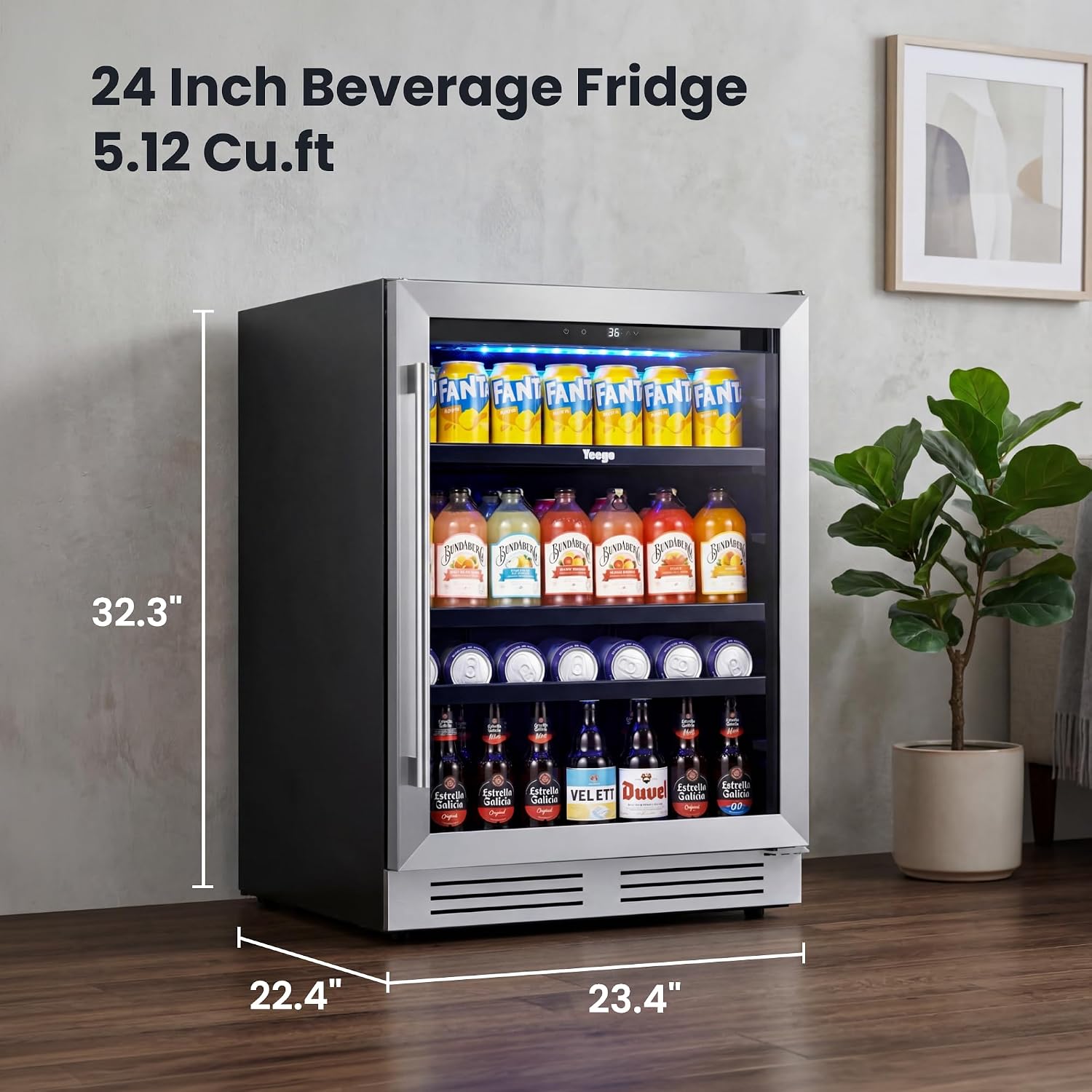 24インチ飲料用冷蔵庫 180缶収納 ガラス扉 34–54  - Wine And Beer Undercounter Fridge のレビューと価格