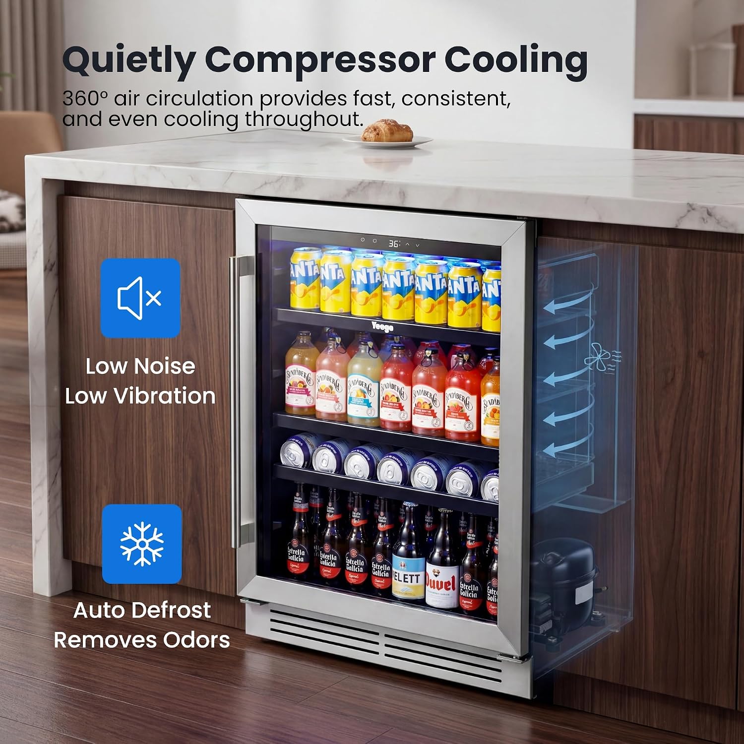 24インチ飲料用冷蔵庫 180缶収納 ガラス扉 34–54  - Wine And Beer Undercounter Fridge のレビューと価格