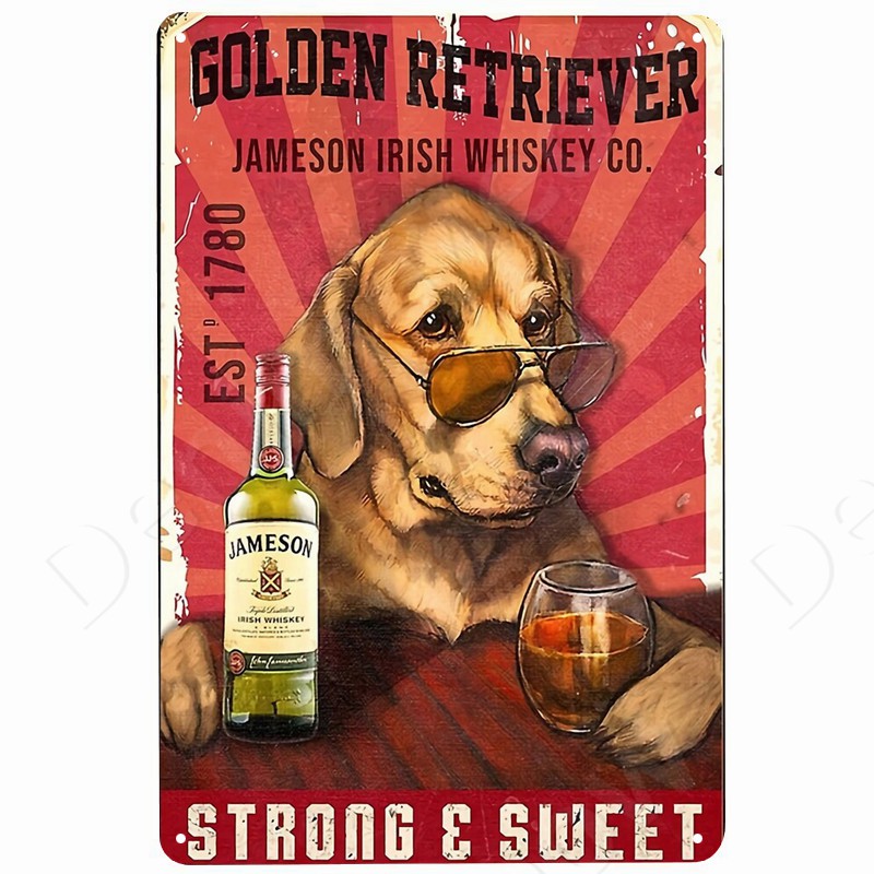 ヴィンテージのワイングラスプレート,メタルサイン,犬とビール - Beer Wine Gin のレビューと価格