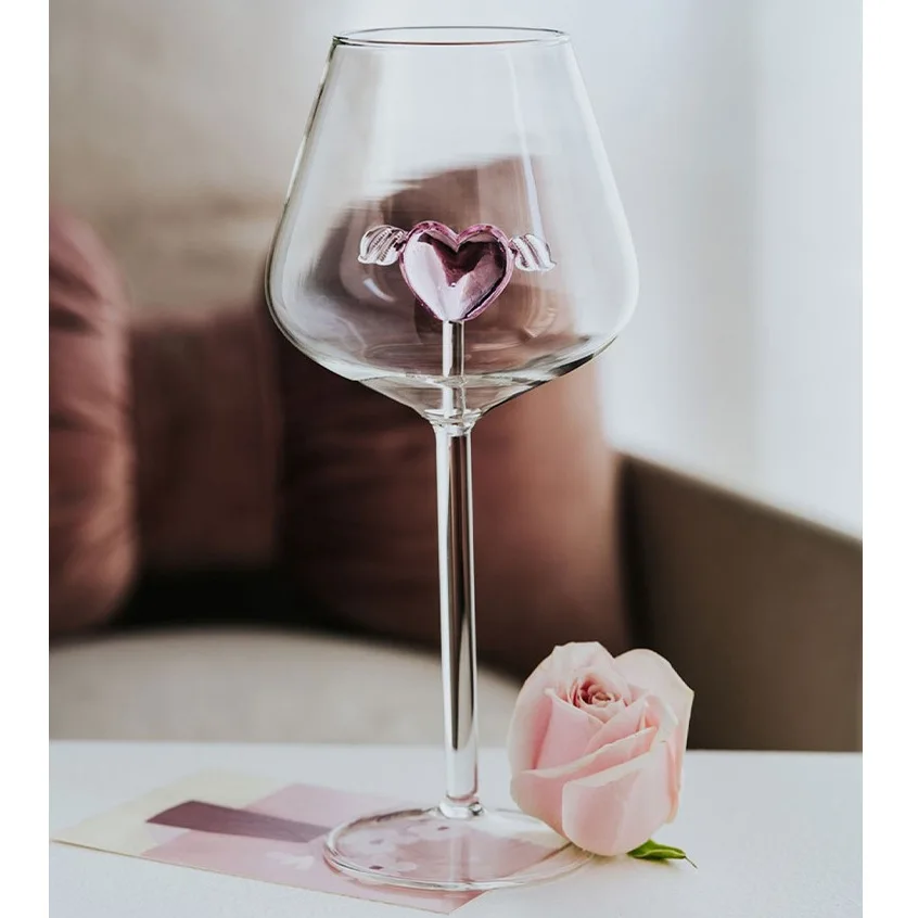 大容量クリエイティブ 3D ダイヤモンドピンクガラスローズ翼 - Wine Bottle Size のレビューと価格