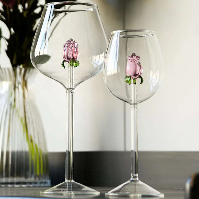 大容量クリエイティブ 3D ダイヤモンドピンクガラスローズ翼 - Wine Bottle Size のレビューと価格