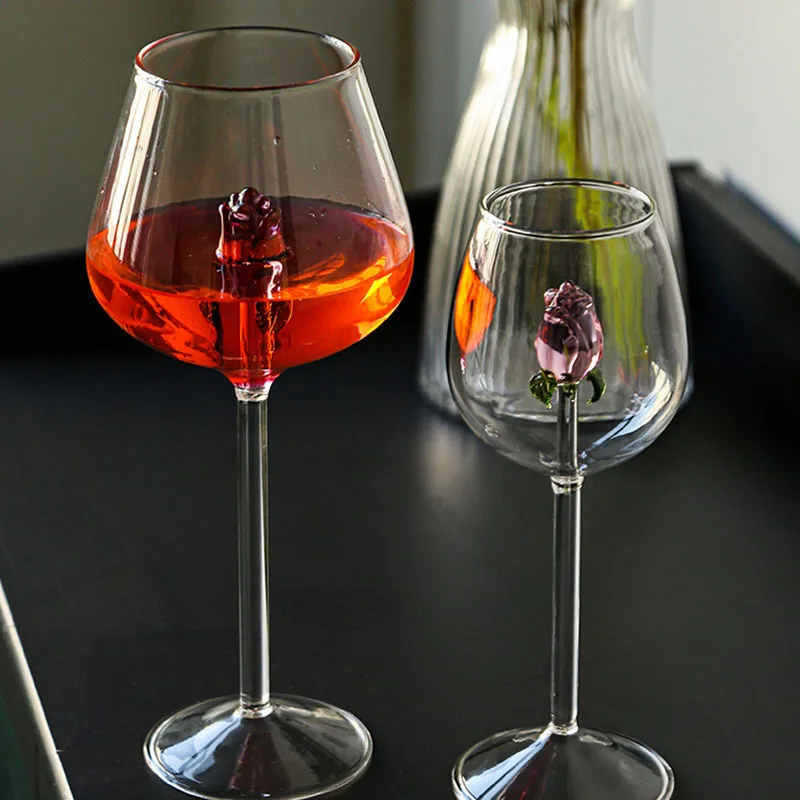 大容量クリエイティブ 3D ダイヤモンドピンクガラスローズ翼 - Wine Bottle Size のレビューと価格