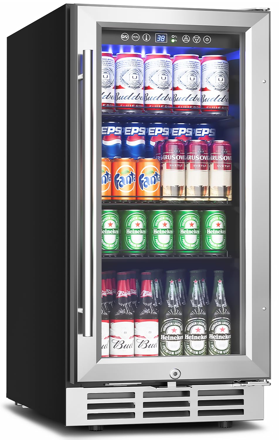 15インチアンダーカウンター飲料冷蔵庫、126缶収納、ガラス - Wine And Beer Undercounter Fridge のレビューと価格