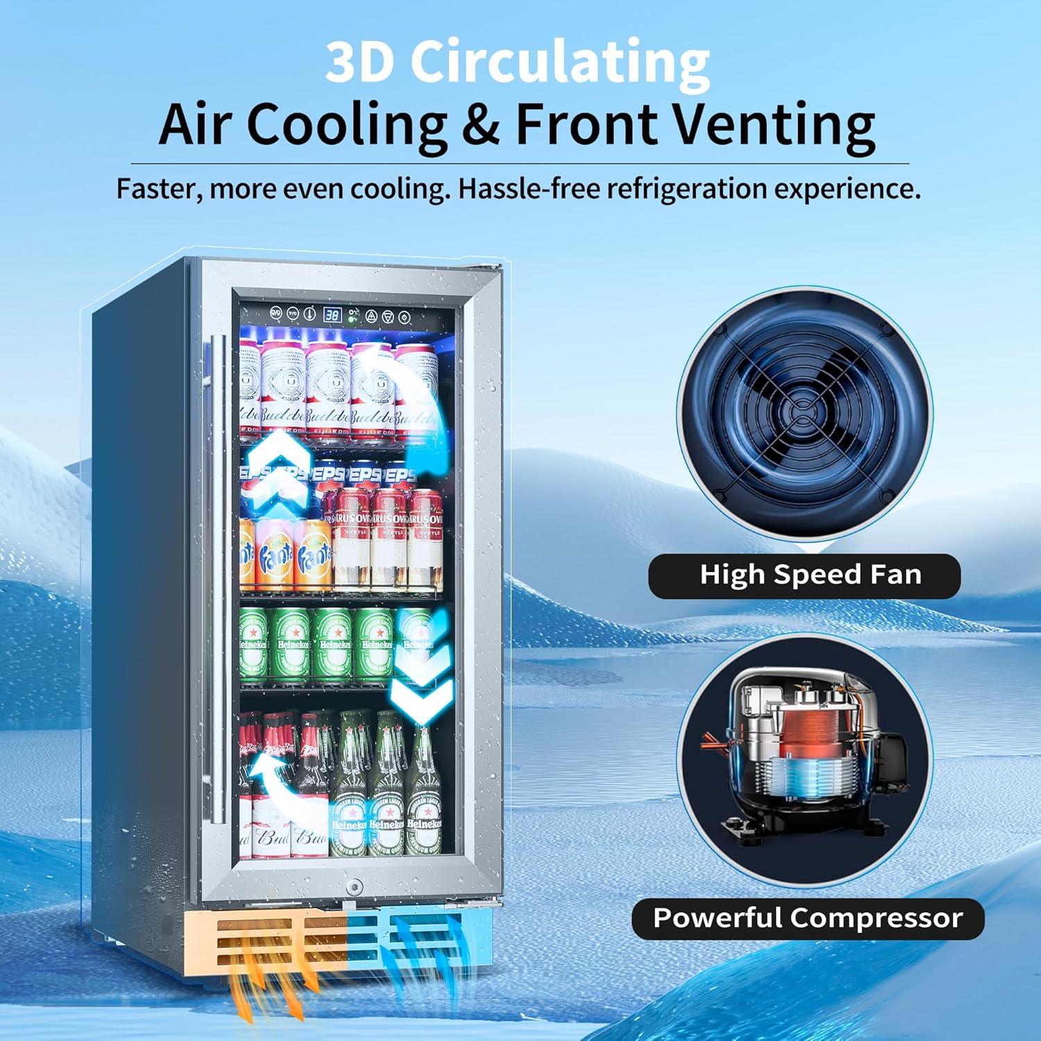 15インチアンダーカウンター飲料冷蔵庫、126缶収納、ガラス - Wine And Beer Undercounter Fridge のレビューと価格