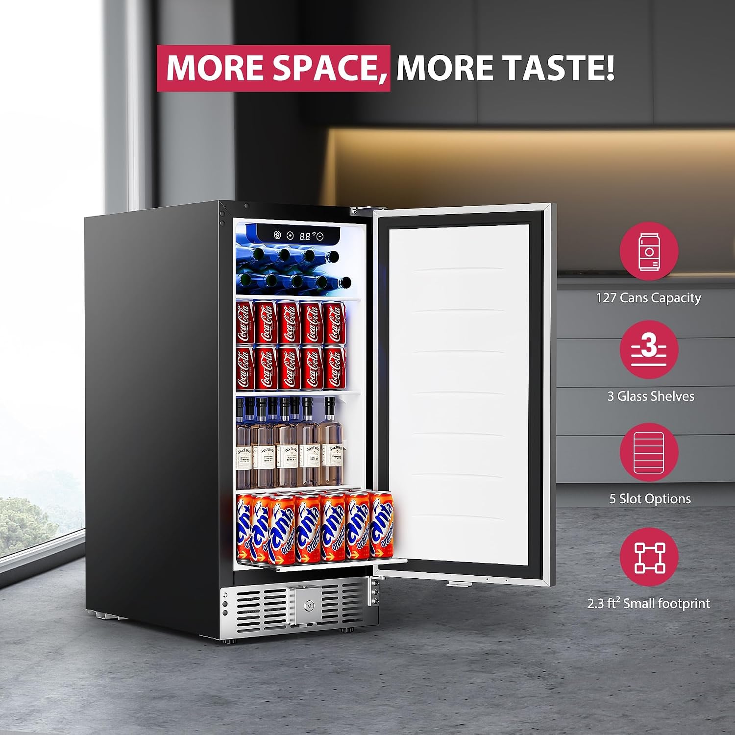 15インチのカウンター下設置型飲料クーラー、127缶収納ミニ - Wine And Beer Undercounter Fridge のレビューと価格